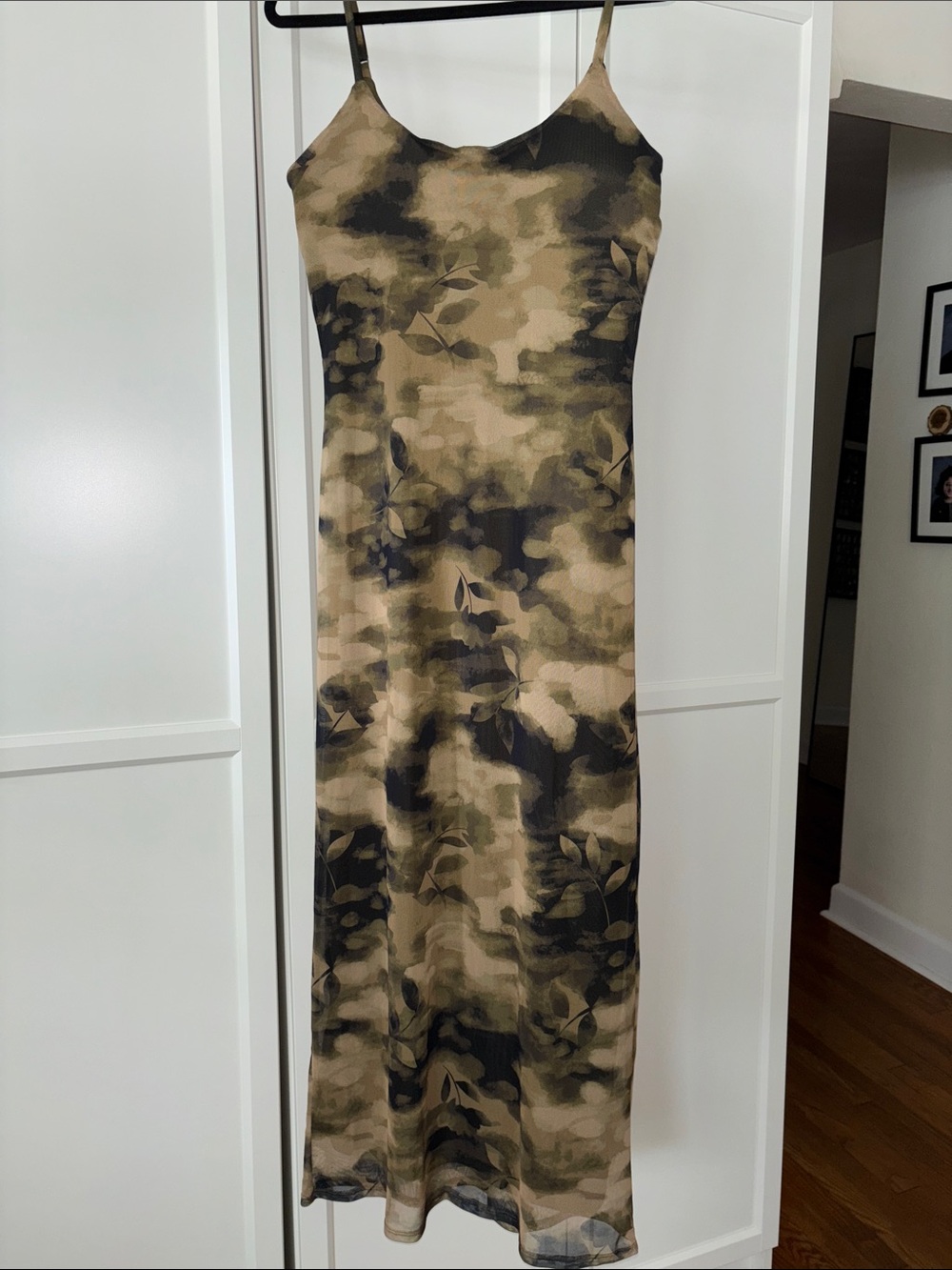 Derek Heart Olive Green and Black Camouflage Maxi Slip Dress